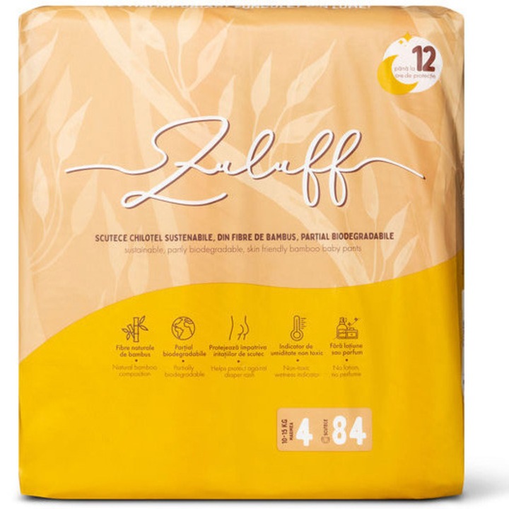 Scutece cu arici de unica folosinta din bambus, Nr. 4, 10-15 kg, 84 bucati, Zuluff