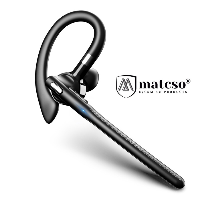 Bluetooth 5.4 headset, vezeték nélküli kihangosító, matcso® M526, 180 óra készenléti idő, akár 30 óra beszélgetési idő, HD hangzás, iOS/Android kompatibilis, zajszűrés, 500 mAh töltődoboz, érintőgomb, hangerőszabályozás, fekete