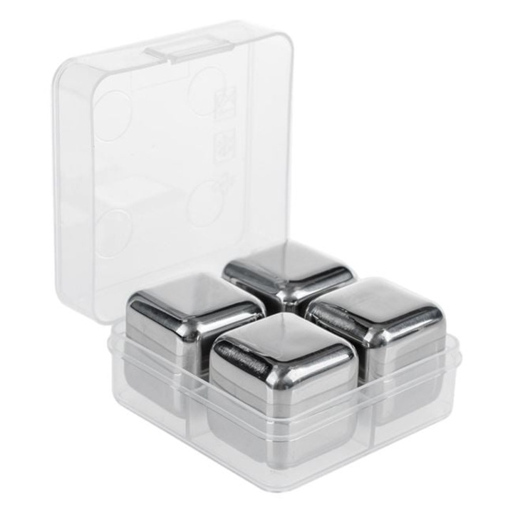 Újrafelhasználható rozsdamentes acél jégkocka készlet, ezüst, 4 darabos