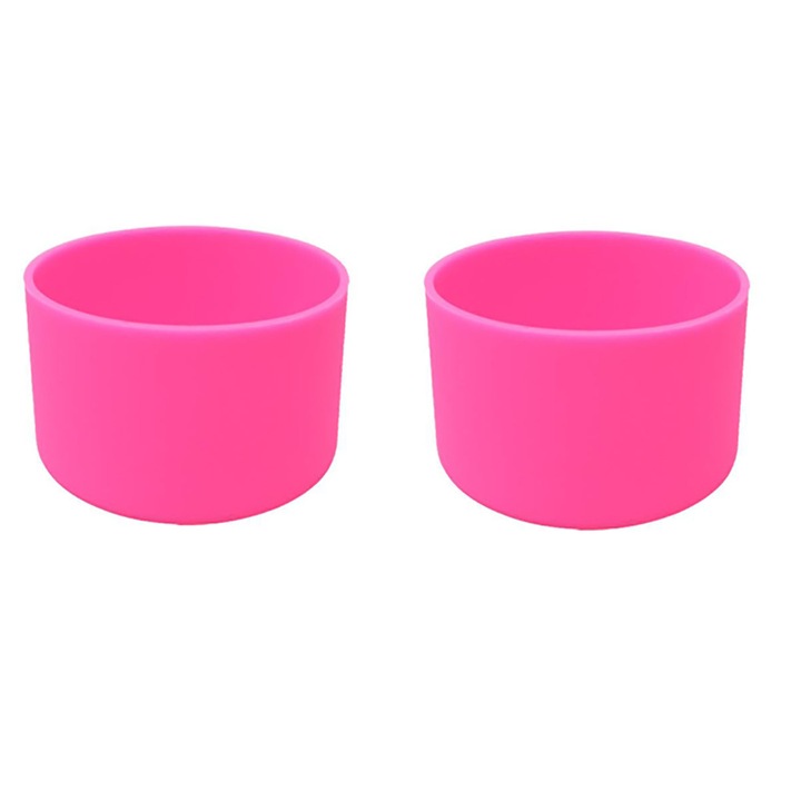 Комплект от 2 протектора за термоси, силиконови, противоплъзгащи, подходящи за чаши Stanley и Quencher, 12/24 oz, 7,5×4,5 см, розов