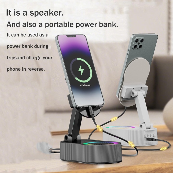 Boxa portabila, OTTOOPPXIN, Bluetooth 5.3, 2000mAh, 360, Negru, suport ...