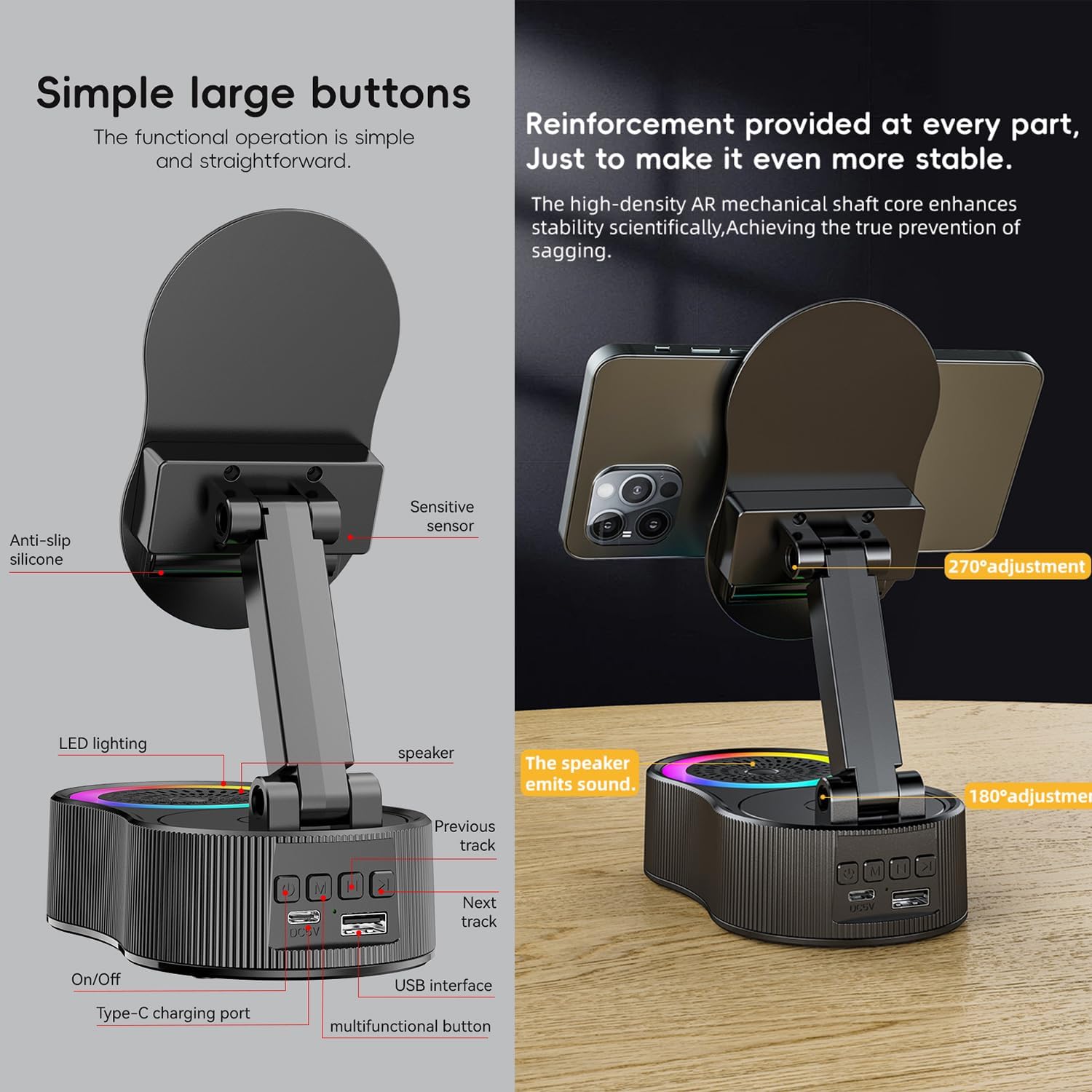 Boxa portabila, OTTOOPPXIN, Bluetooth 5.3, 2000mAh, 360, Negru, suport ...
