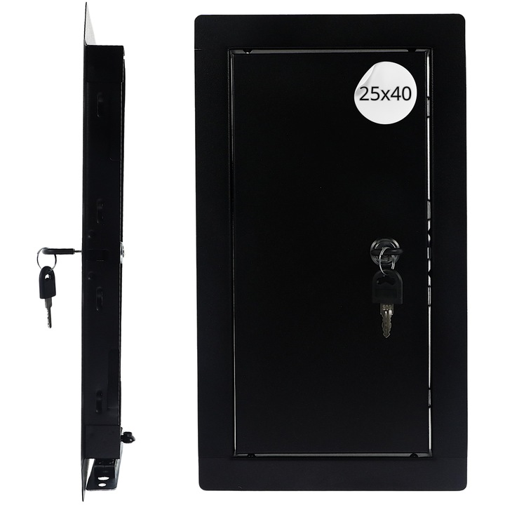 Usa De Inspectie, Material: Otel Vopsit Electrostatic, Deschidere Cu Cheie, Mod De Montare: Incorporata In Perete, Rezistenta La Umiditate, 25 cm x 40 cm, Negru Mat