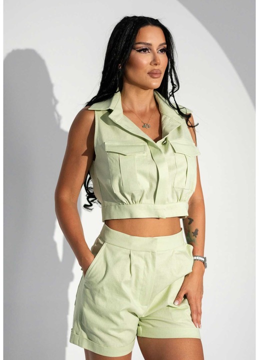 Costum Vesta+Pantaloni Scurti Din In MY POCKETS VERDE, S