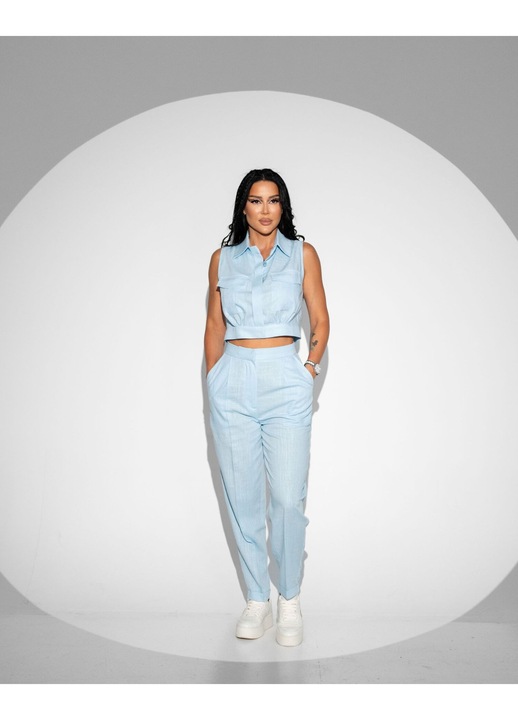 Costum Veste+Pantaloni Lungi Din In MY POCKETS BLEU, Albastru pastel