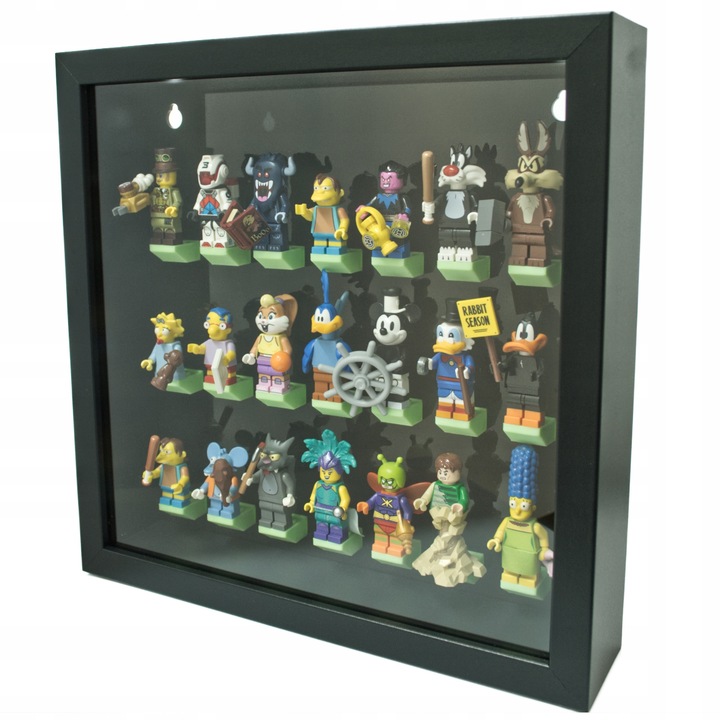 Placa de expunere pentru 21 minifigurine LEGO, compatibila cu rama IKEA SANNAHED, fluorescente, 25x25cm