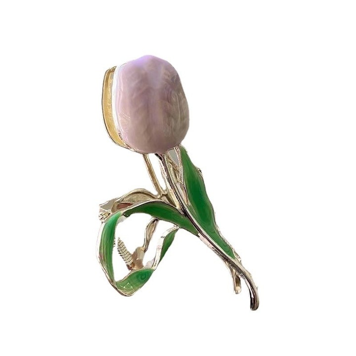 Tulipán alakú hajcsat, csúszásmentes, nem törik könnyen, 11.5 cm, lila/zöld