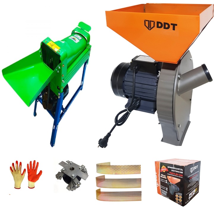 Promóciós csomag Gabonamalom, cséplő és cső, 3,5 Kw + Elektromos kukoricacséplő/kukoricatisztító gép, DDT Profi, motorral együtt, 1500 W, 800 kg/h