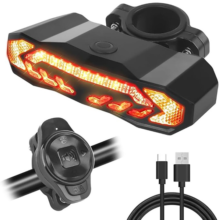 Alarma bicicleta, Rqiurpn, Stop bicicleta cu Telecomanda Wireless pentru Bicicleta, Senzor Vibratii si Frana, Alarma antifurt, USB, 2000mAh, negru
