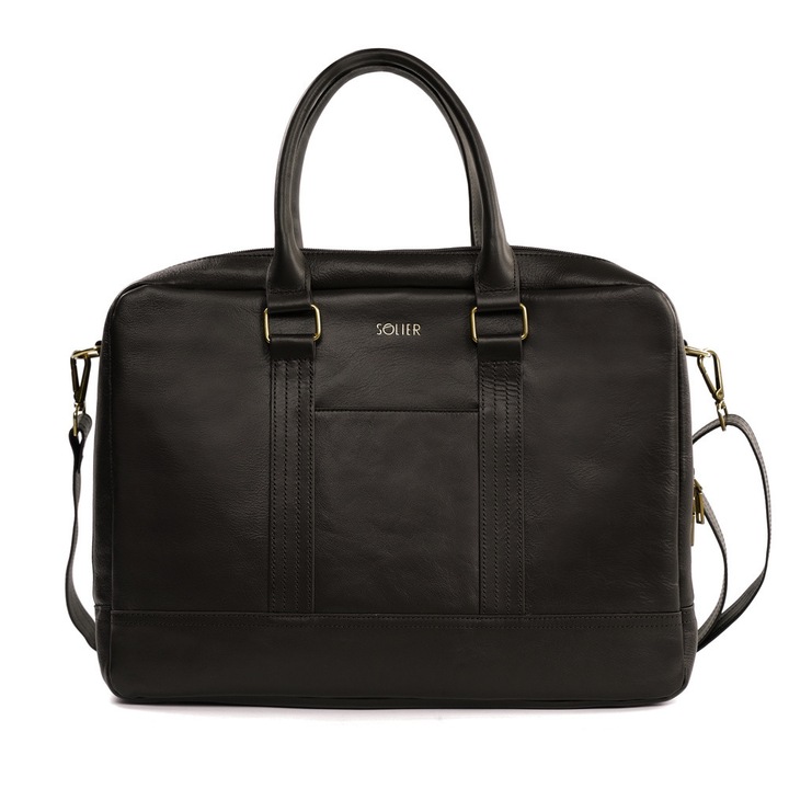 Férfi bőr laptoptáska Solier SL02 Aberdeen 15,6"-os laptophoz, sötétbarna