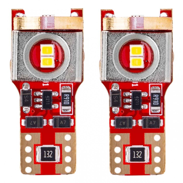 Комплект от 2 CANBUS LED крушки, AMIO, 6 SMD, 6000K, T10/W5W/W10W