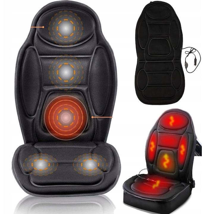 Husa Scaun Auto cu Incalzire 12V, Suppop®, 48W, Control automat al temperaturii 45-65℃, 107x48cm, Cu 6 carlige, Negru
