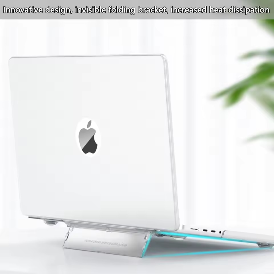 EXCITAT® Husa rigida mata compatibila cu MacBook Pro 14" (A3112 / A3185 / A3401 / A2918 / A2992 / A2779 / A2442) – Carcasa semi-transparenta cu suport ascuns, pentru M4 / M3 / M2 / M1