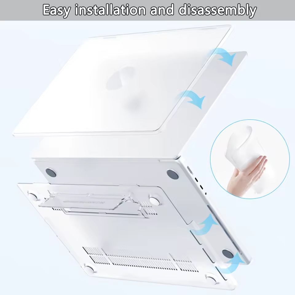 EXCITAT® Husa rigida mata compatibila cu MacBook Pro 14" (A3112 / A3185 / A3401 / A2918 / A2992 / A2779 / A2442) – Carcasa semi-transparenta cu suport ascuns, pentru M4 / M3 / M2 / M1