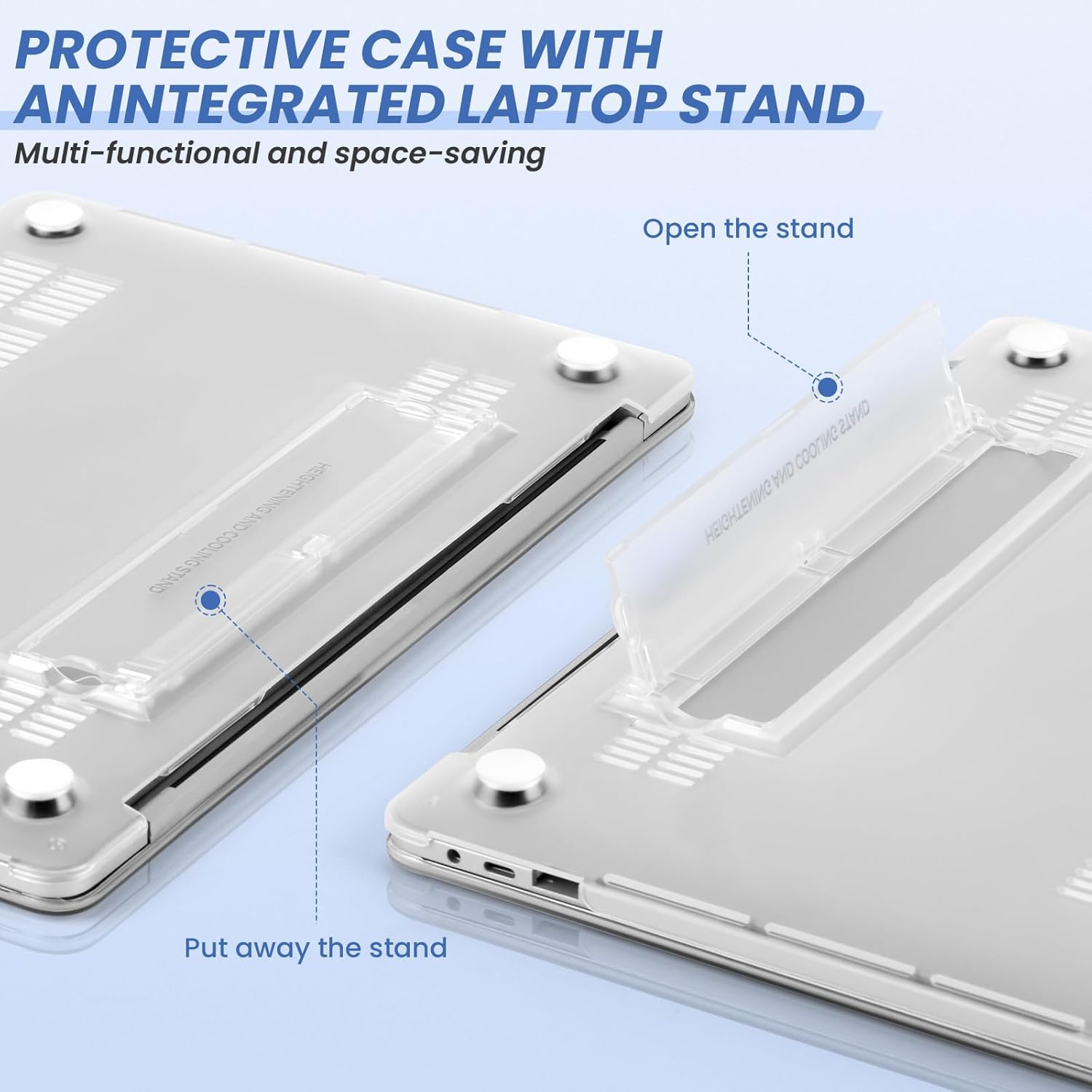 EXCITAT® Husa rigida mata compatibila cu MacBook Pro 14" (A3112 / A3185 / A3401 / A2918 / A2992 / A2779 / A2442) – Carcasa semi-transparenta cu suport ascuns, pentru M4 / M3 / M2 / M1