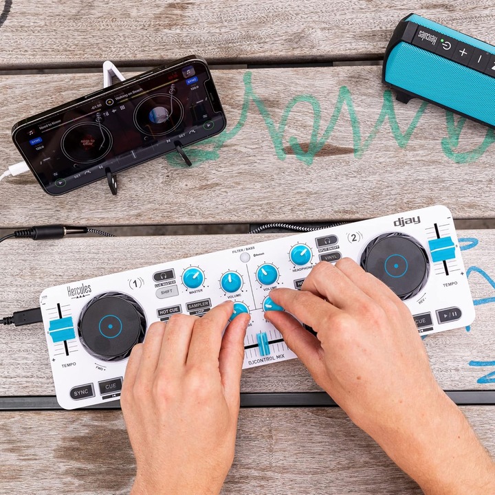 Controler DJ wireless Hercules DJControl Mix, compact, cu conectivitate ...