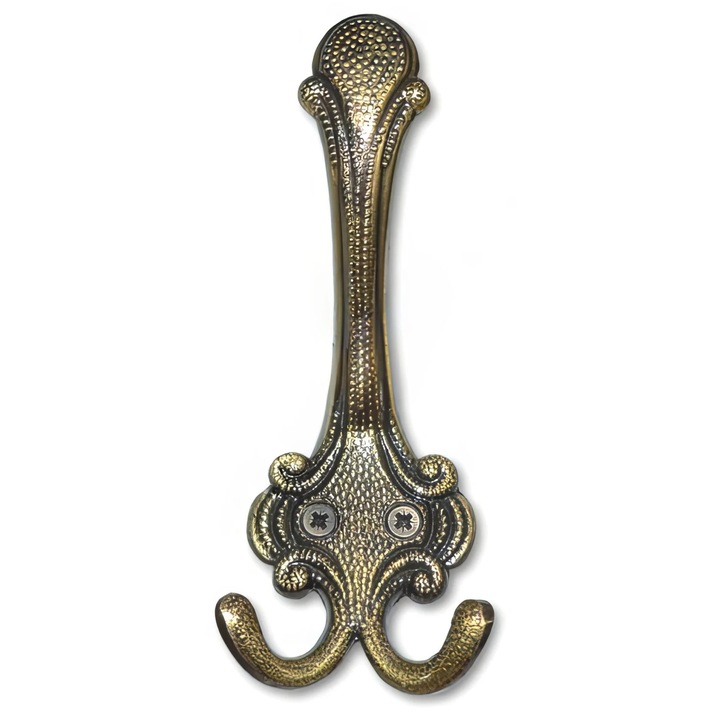 Carlig decorativ mobilier, aliaj zinc, 145x70 mm, finisaj alama antic