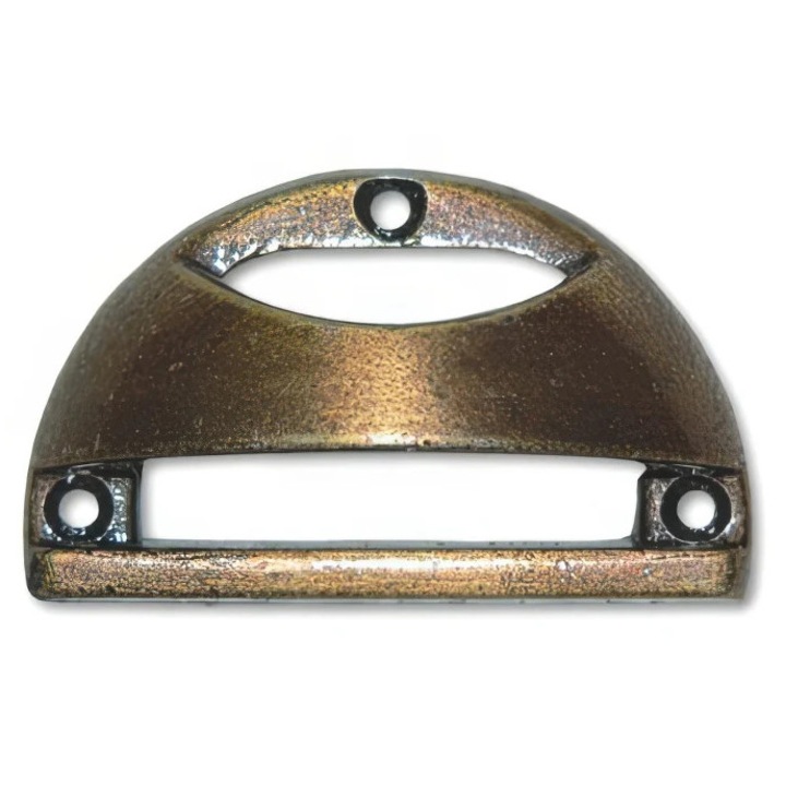 Дръжка за мебели в рустик стил, тип черупка, лята цинкова сплав, антично месингово покритие, 77 мм, дръжка 64 мм