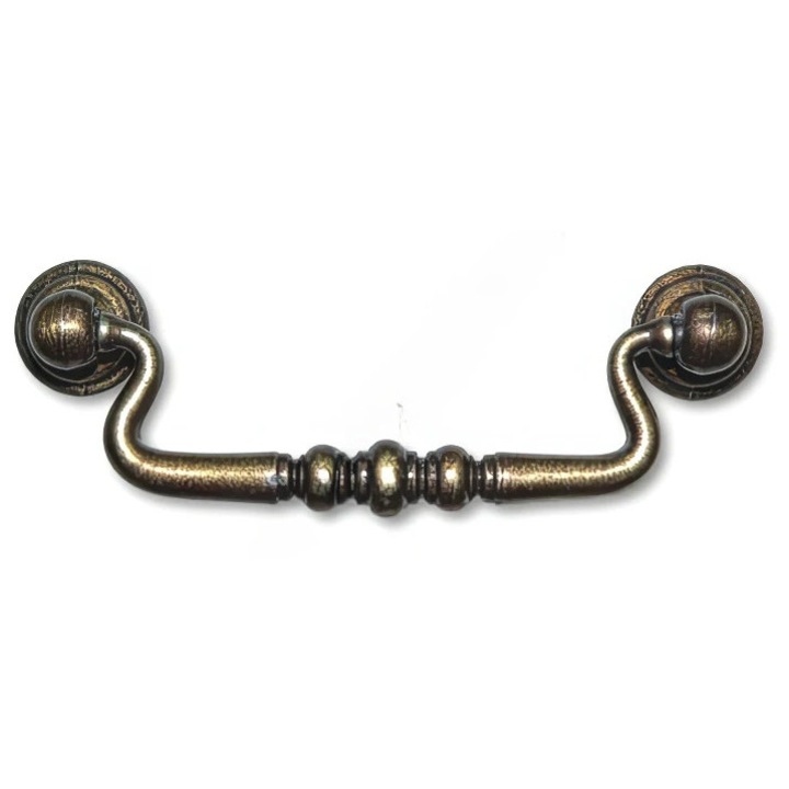 Дръжка за окачване от рустикална цинкова сплав, 116 мм, 2-основна дръжка, антично месингово покритие