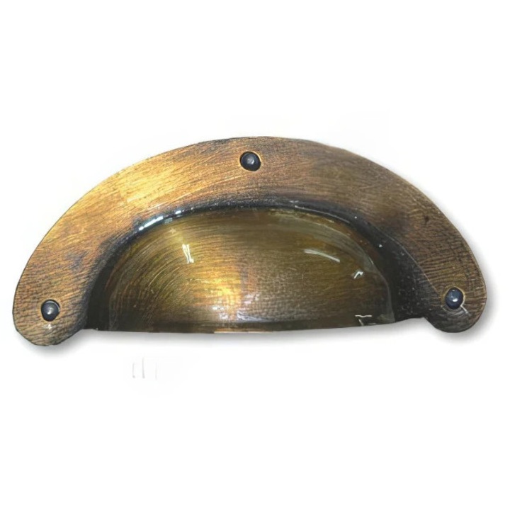 Дръжка за мебели рустик, черупка, 81x33 мм, античен месинг, метал, 70 мм захват