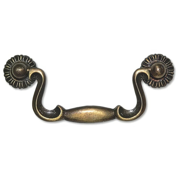 Дръжка за мебели рустик, цинк, античен месинг, 124x50 мм, дръжка 100 мм