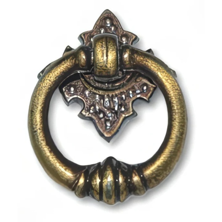 Рустикална цинкова халка за мебели 37 мм с декоративна плоча, антично месингово покритие