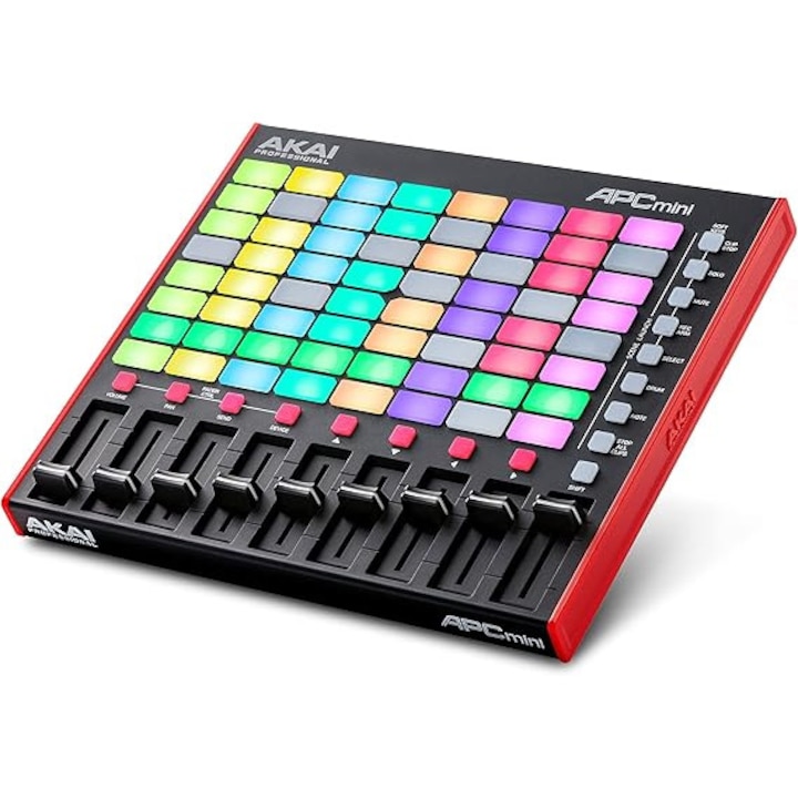 Akai Professional APC Mini MK2 – Controler USB MIDI cu pad-uri, pentru lansarea clipurilor in Ableton Live Lite, 64 de pad-uri RGB, moduri pentru tobe si note, si mixer MIDI