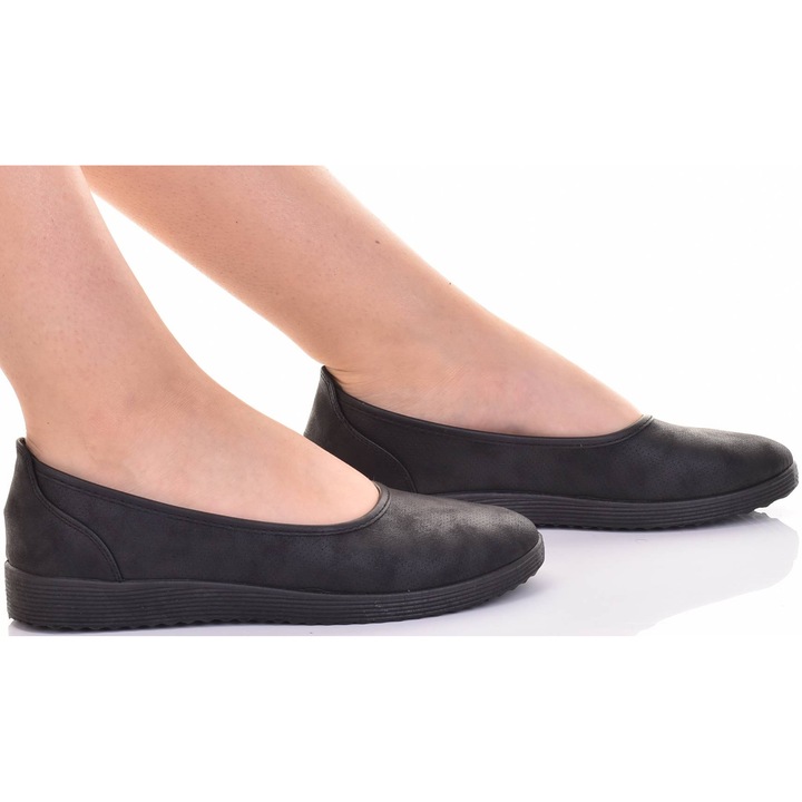 Tenisi dama Martinus, piele ecologica, slip-on, usori, negri