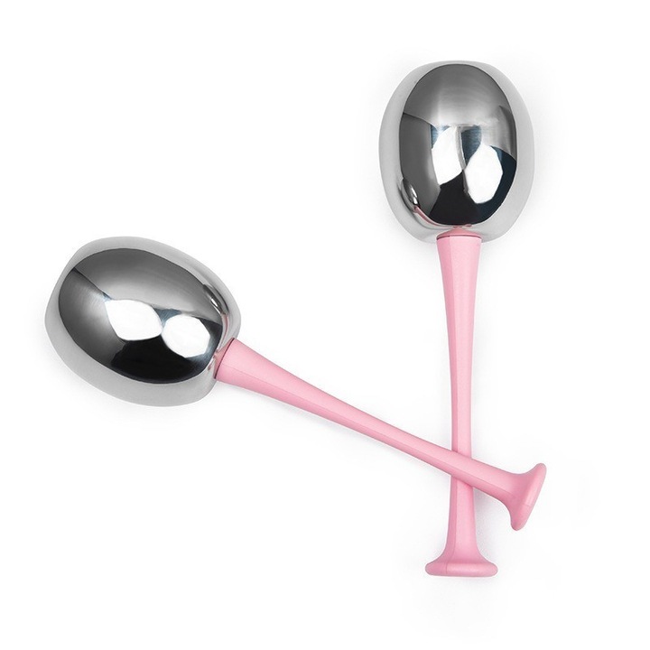 Set 2 bile masaj facial, inox, roz, 15x8cm