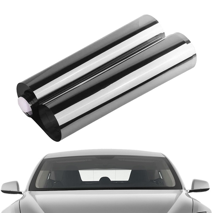 OptiGuard Solar – Protectie Solara pentru Parbriz, Folie Anti UV, 150x20cm, Rezistenta la Zgarieturi, Montare Usoara, Degrade, Accesorii de Montare Incluse, Universala, Autocolanta, Negru/Argitntiu