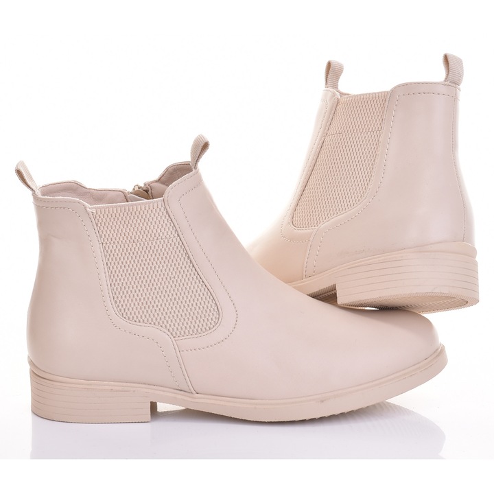 Botine dama, Martinus, piele ecologica, cu fermoar, bej, izolate