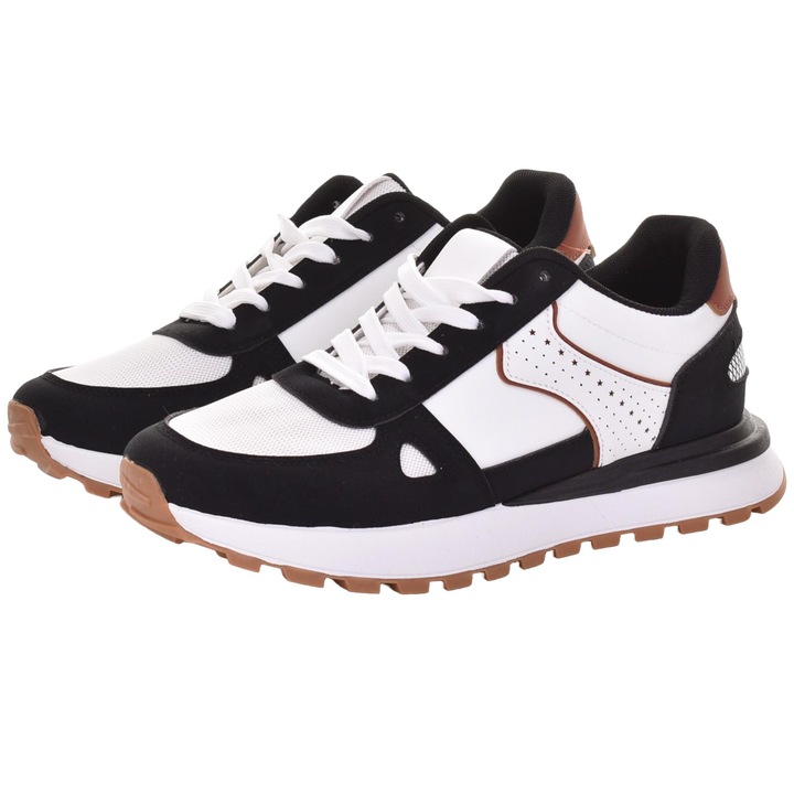 Tenisi Barbati Martinus, confortabili, alb si negru, material textil si piele ecologica