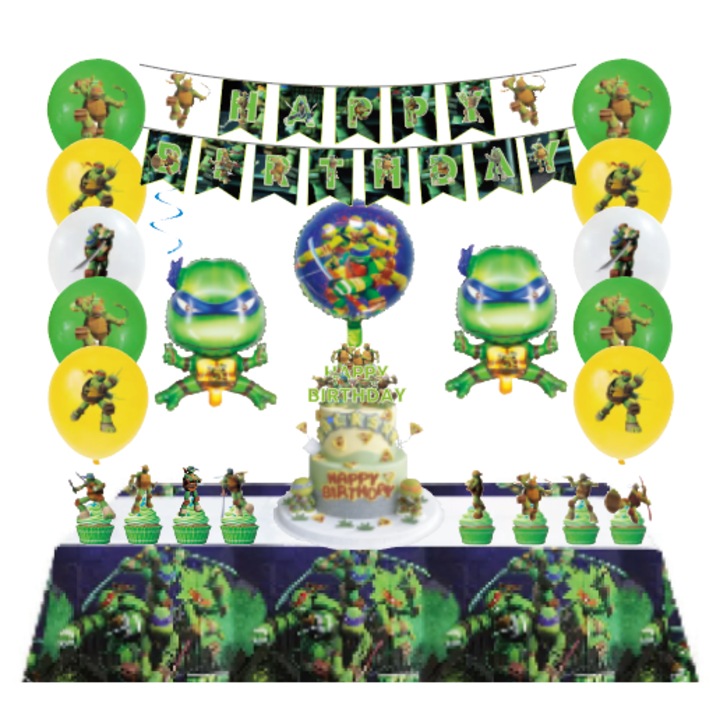 30pcs Комплект аксесоари за детски рожден ден Ninja Turtles, Декорации за рожден ден Mutant Ninja Turtles - Банери, Фонове, Декорации за торта и др