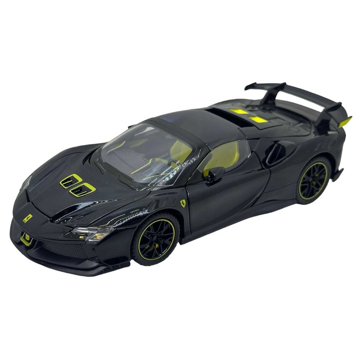 Macheta metal Ferrari SF90 Stradale 1/24 sunet, lumini, deschide usi si capote negru