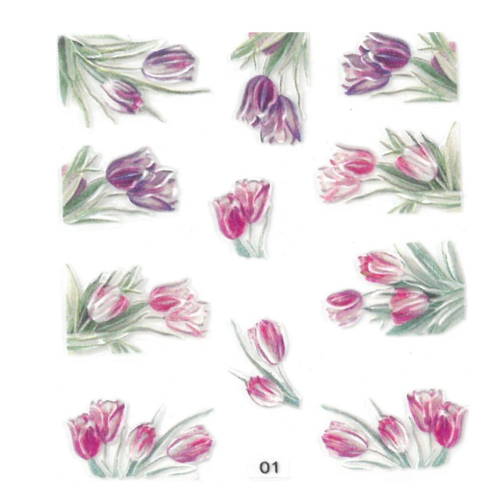 5D körömdíszítő készlet, Allepaznokcie, virágok, öntapadós matricák, No. 01