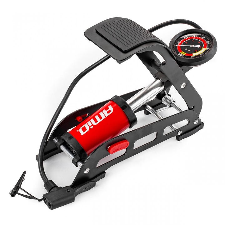 AMIO légpumpa, nyomásmérővel ellátott modell, 11 bar, 750 mm, 3 adapter, ergonomikus kialakítás