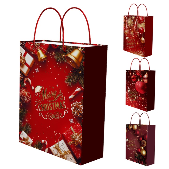 Elegáns karácsonyi ajándéktasak szett, 4 db, EZGETOP®, 18x23x10cm, Piros