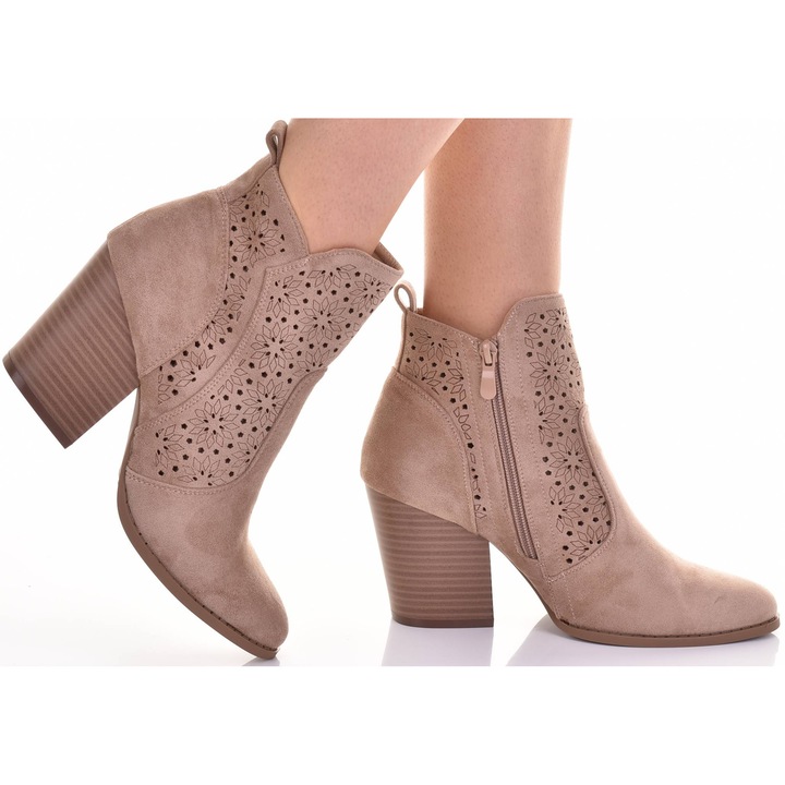 Botine dama Martinus, piele intoarsa, toc inalt, negru, design elegant