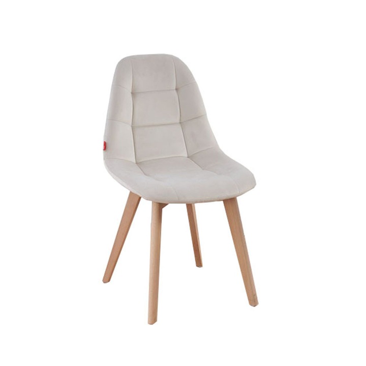 Scaun tapitat KJC5304, picioare lemn natur, bej, 47x50x85cm