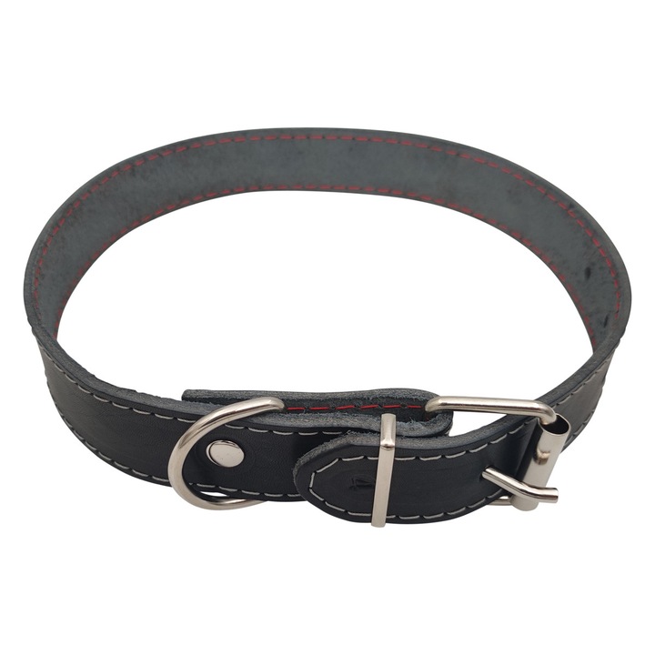 Zgarda Caini Piele Naturala Simpla Nr.4 (2.9cm x 59 cm) PETRO - Neagra, Produsa Manual, Durabila si Eleganta, Talie Medie