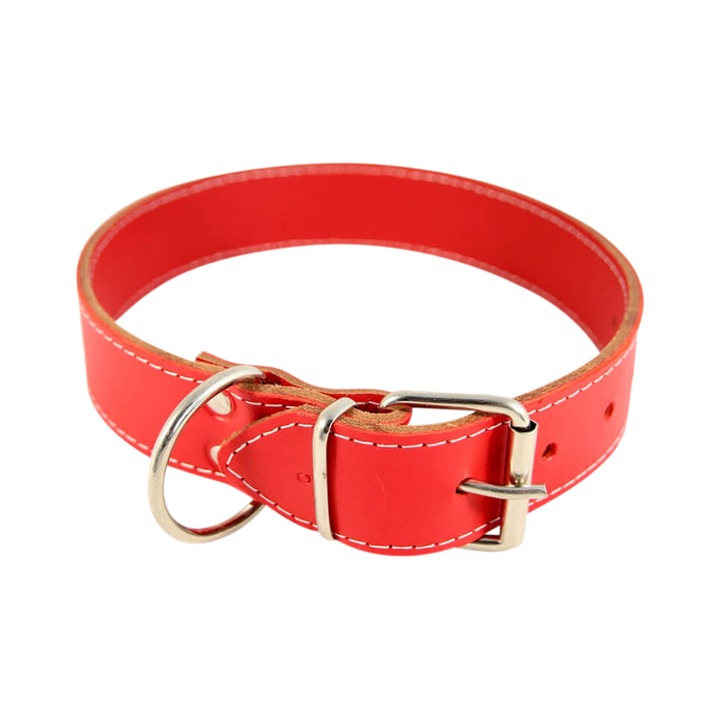 Zgarda Caini Piele Naturala Simpla Nr.5 (3.9 cm x 64 cm) PETRO - Rosie, Produsa Manual, Durabila si Eleganta, Talie Mare