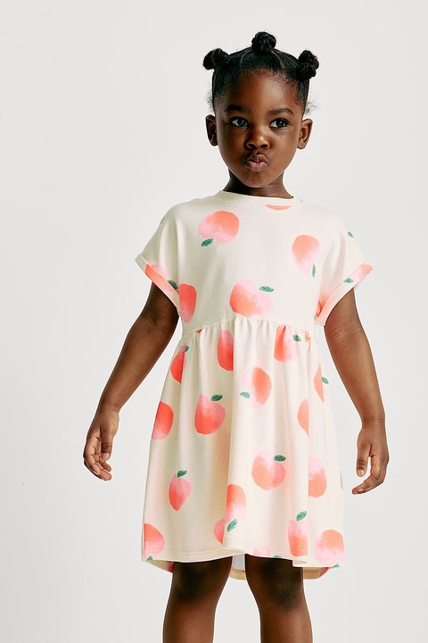 Marks & Spencer, Rochie mini cu imprimeu cu fructe, Alb fildes/Coral, 90-98 CM