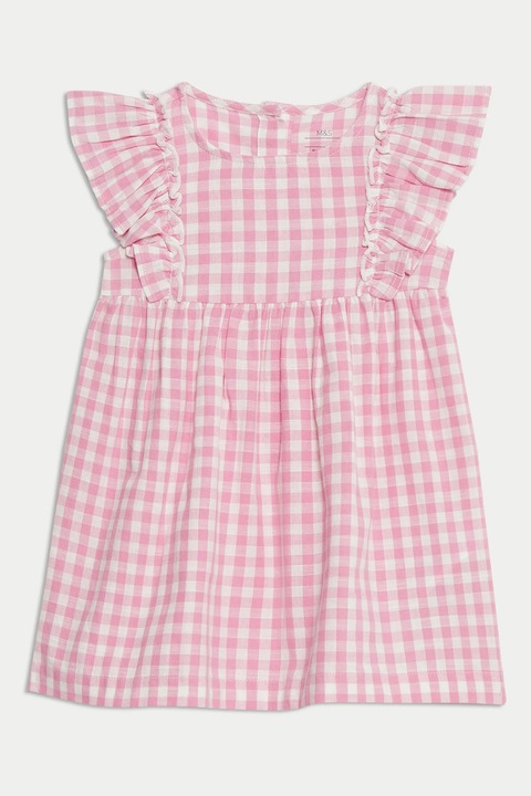 Marks & Spencer, Rochie cu volane Gingham, Roz pastel/Alb optic