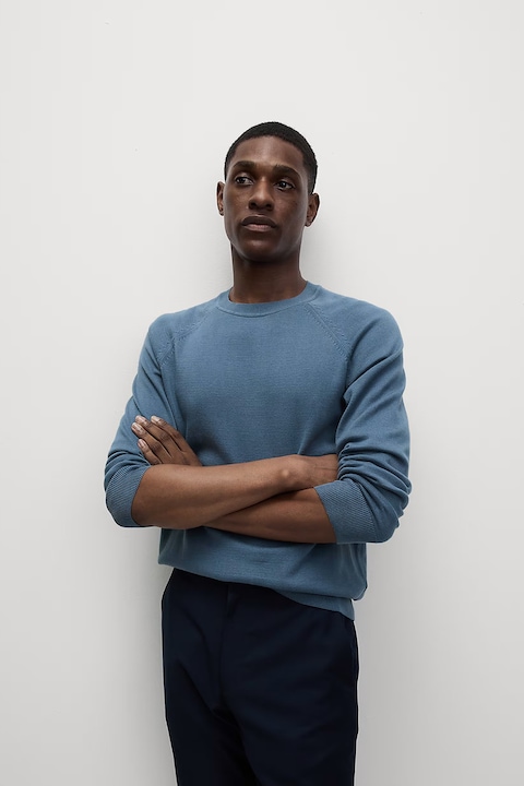 Marks & Spencer, Pulover din bumbac cu maneci raglan, Albastru inchis