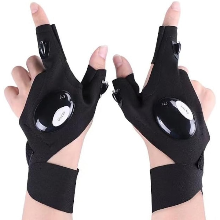 LED Ръкавици за Риболов на Открито – Модел с Половин Пръсти, с Вграден Фенер