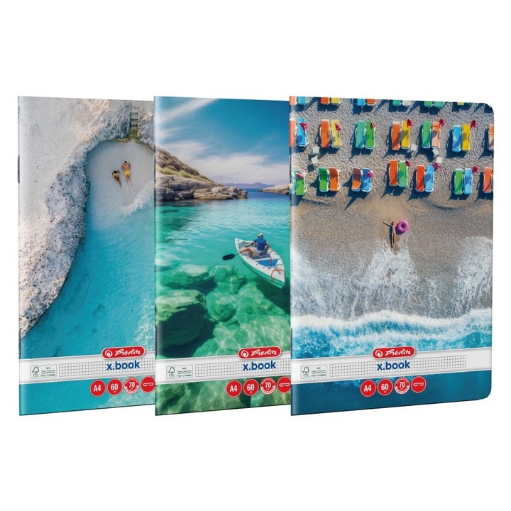 Caiet A4 60 file patratele coperta lucioasa colturi rotunjite Herlitz Summer