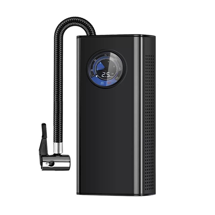 Compresor de Aer Portabil cu Viteza 3X, Afisaj LCD si 3 Adaptoare pentru Duze, culoare negru