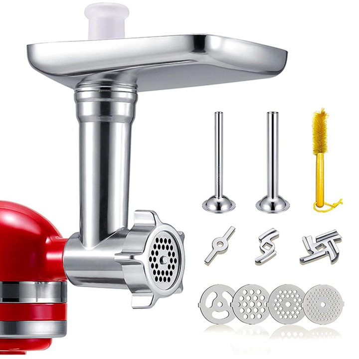 Комплект аксесоари за месомелачка, Rqiurpn, съвместим с KitchenAid, за пълнене на колбаси, метал, сребрист