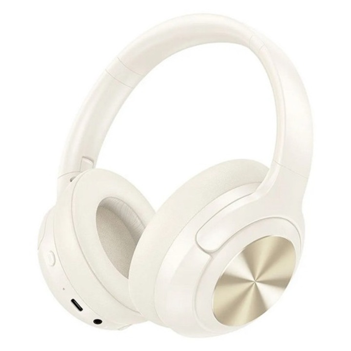 Hoco w54 bluetooth fejhallgató sztereo, v5.4, aktív zajszűrő, 3.5mm jack aljzat, krém