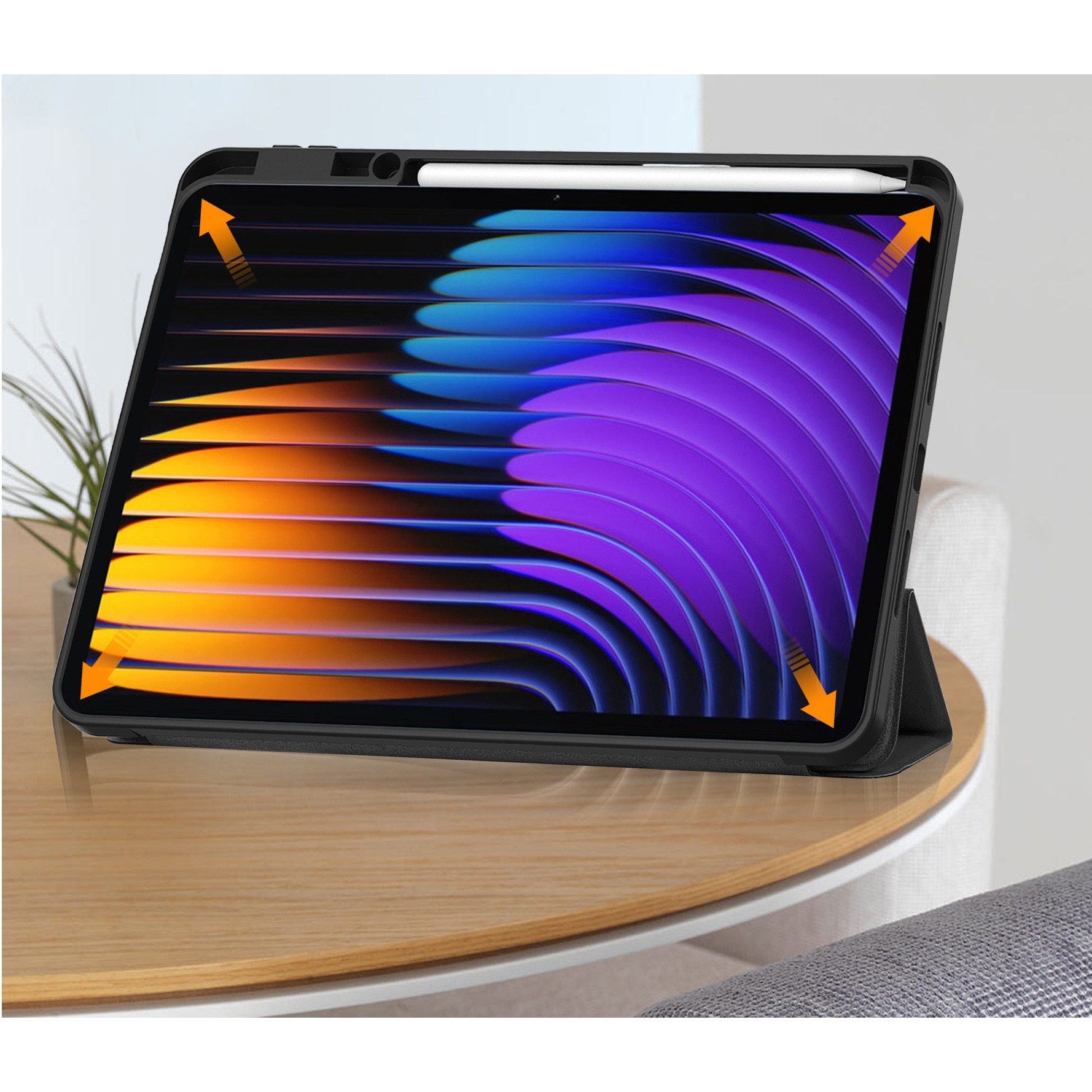 Husa inteligenta Xiaomi Pad 7/7 Pro 11.2” cu stylus, trezire automata, suport si protectie, auriu-roz, piele ecologica + plastic
